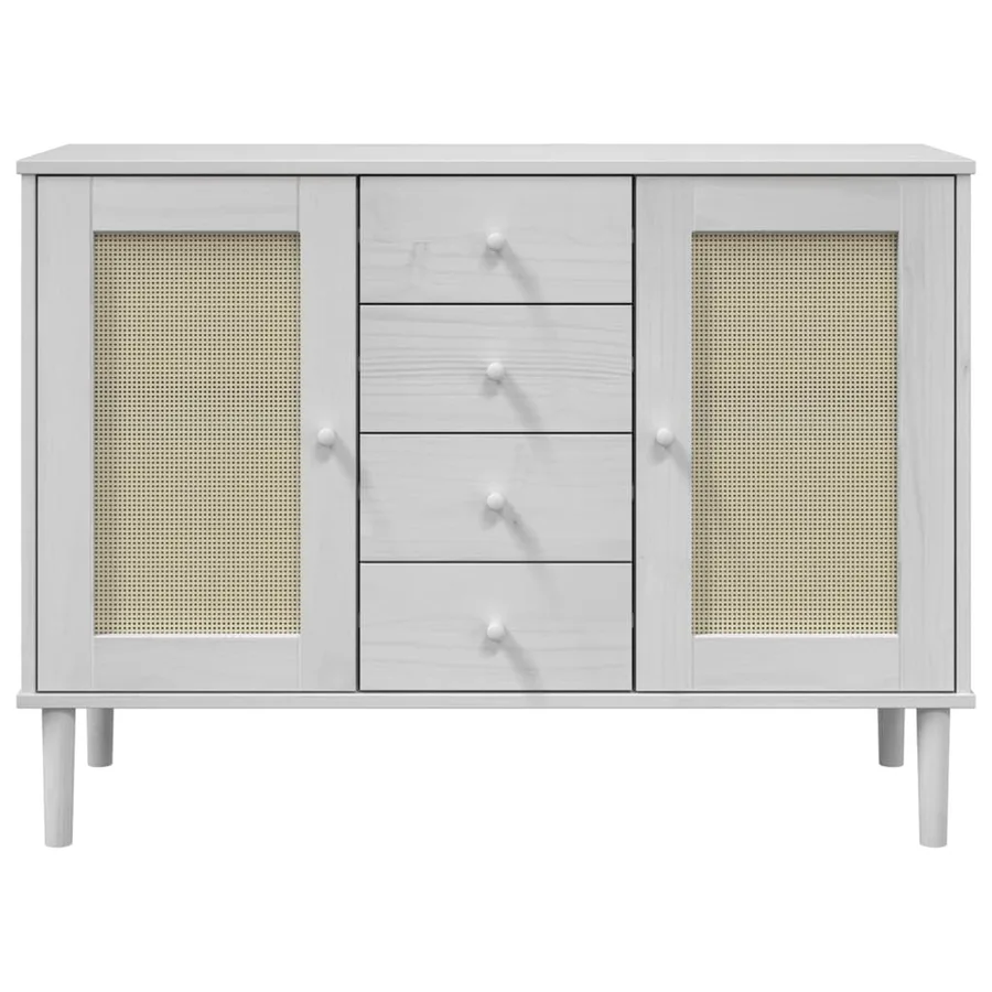 Buffet SENJA aspect rotin blanc 112x40x80cm bois massif de pin - 5