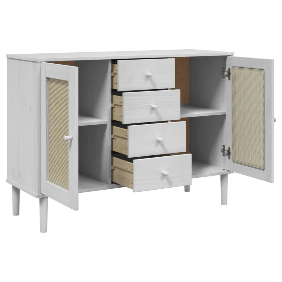 Buffet SENJA aspect rotin blanc 112x40x80cm bois massif de pin - 6