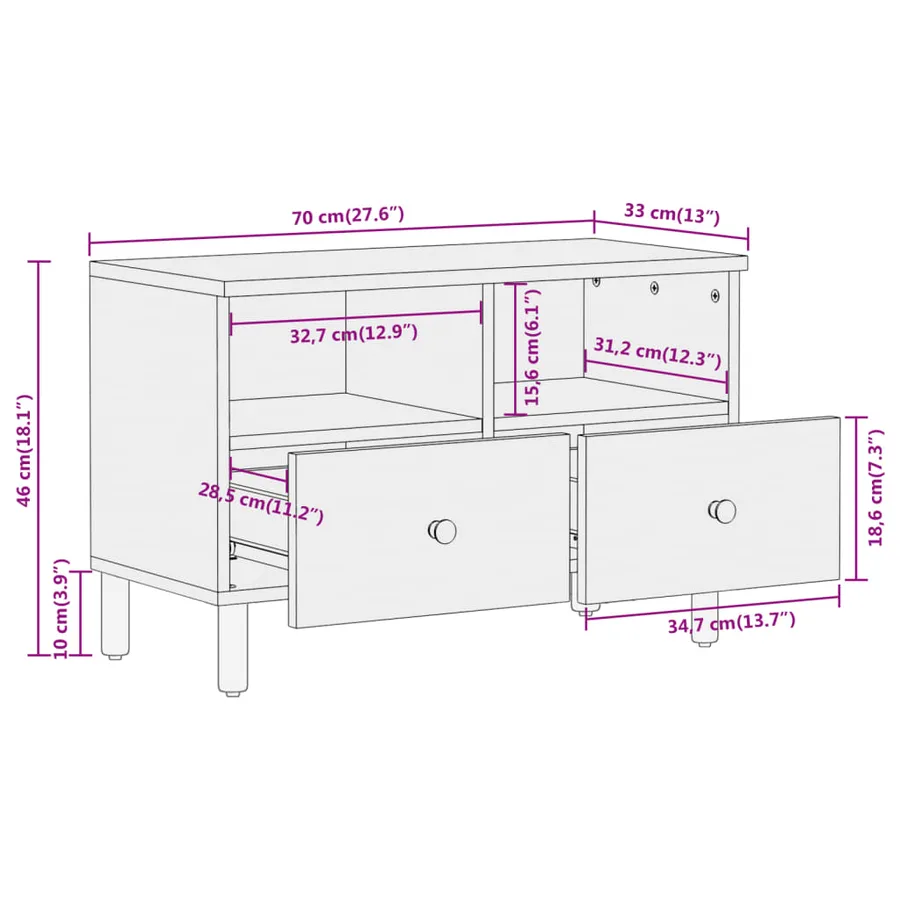 Meuble TV 70x33x46 cm Bois d'acacia massif - 12