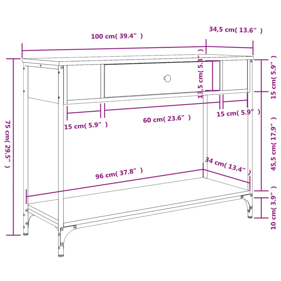 Table console chêne marron 100x34,5x75 cm bois d'ingénierie - 11