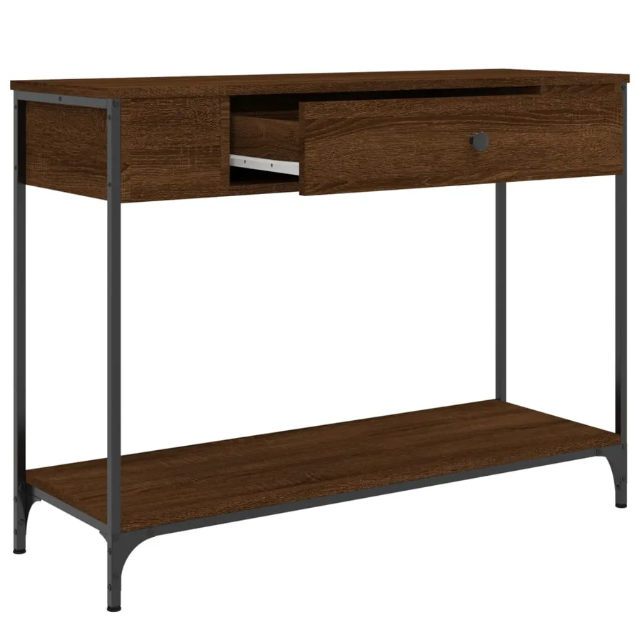 Table console chêne marron 100x34,5x75 cm bois d'ingénierie - 3