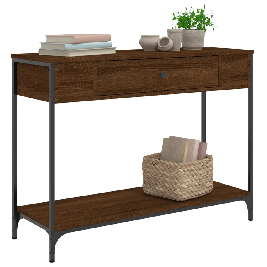 Table console chêne marron 100x34,5x75 cm bois d'ingénierie - 7