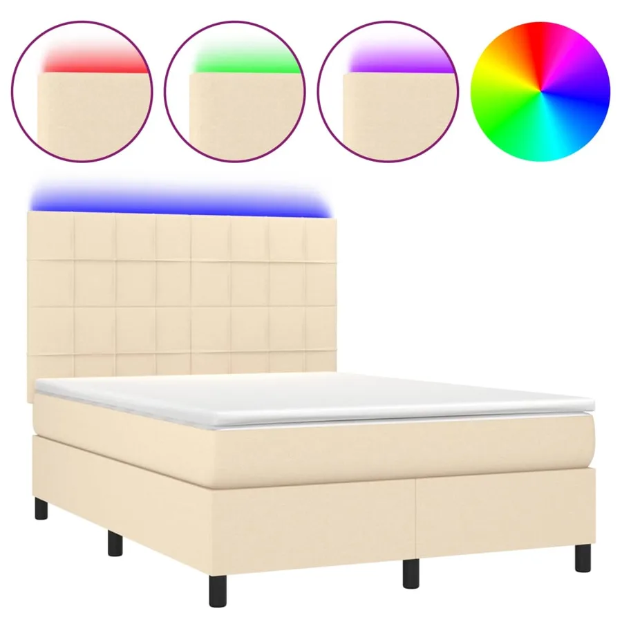 Sommier à lattes de lit et matelas et LED Crème 140x190cm Tissu - 2