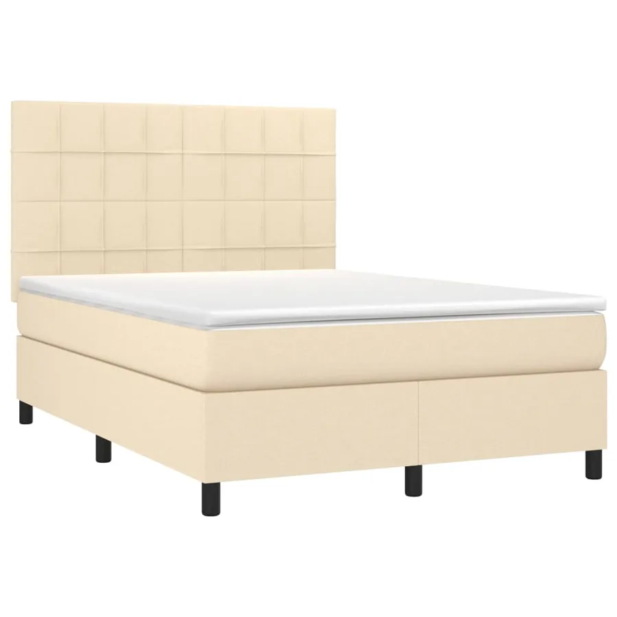 Sommier à lattes de lit et matelas et LED Crème 140x190cm Tissu - 3