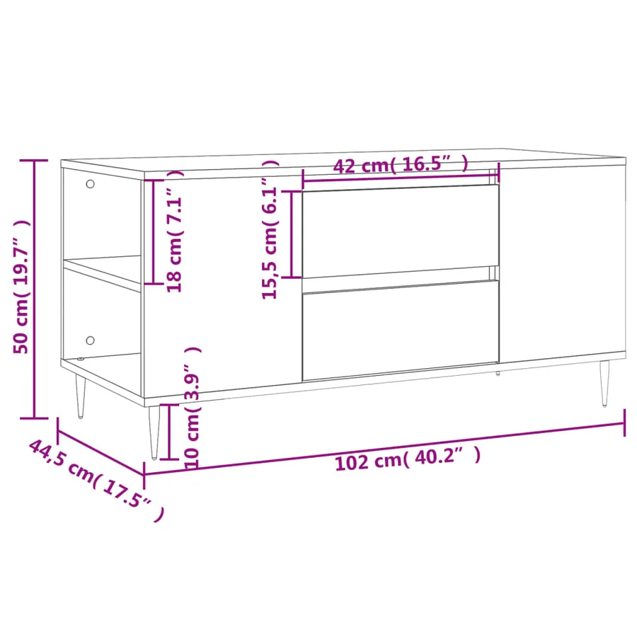Table basse noir 102x44,5x50 cm bois d'ingénierie - 11