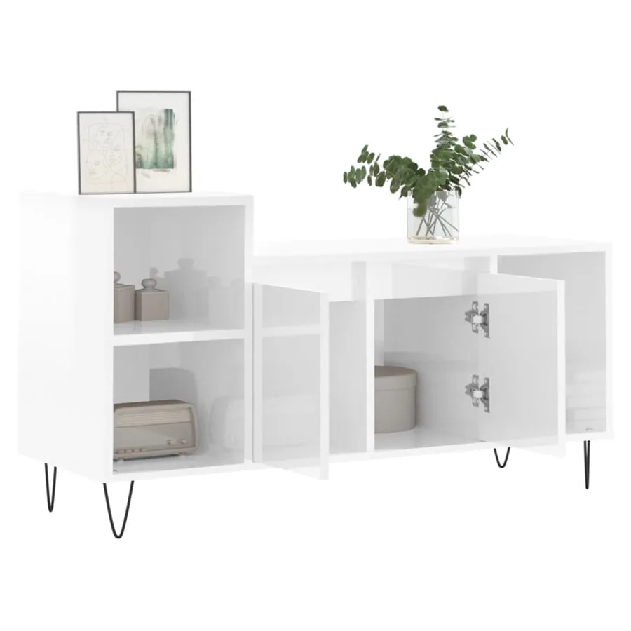 Meuble TV Blanc brillant 100x35x55 cm Bois d'ingénierie - 4