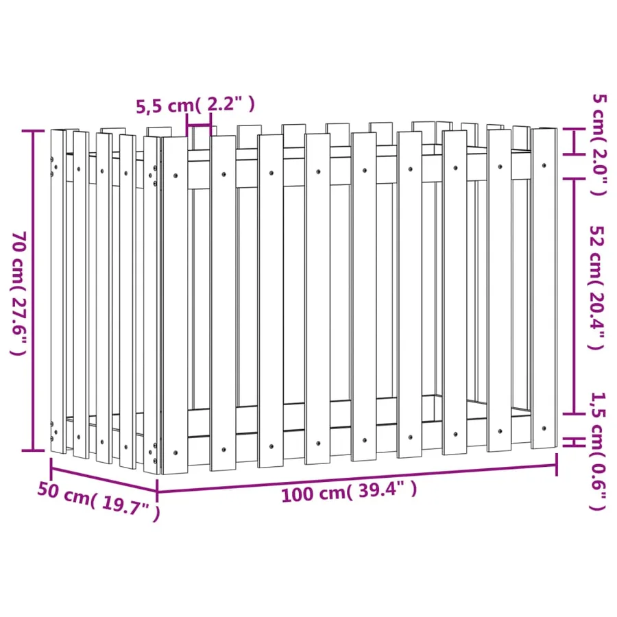 Lit surélevé de jardin design de clôture 100x50x70cm pin massif - 9
