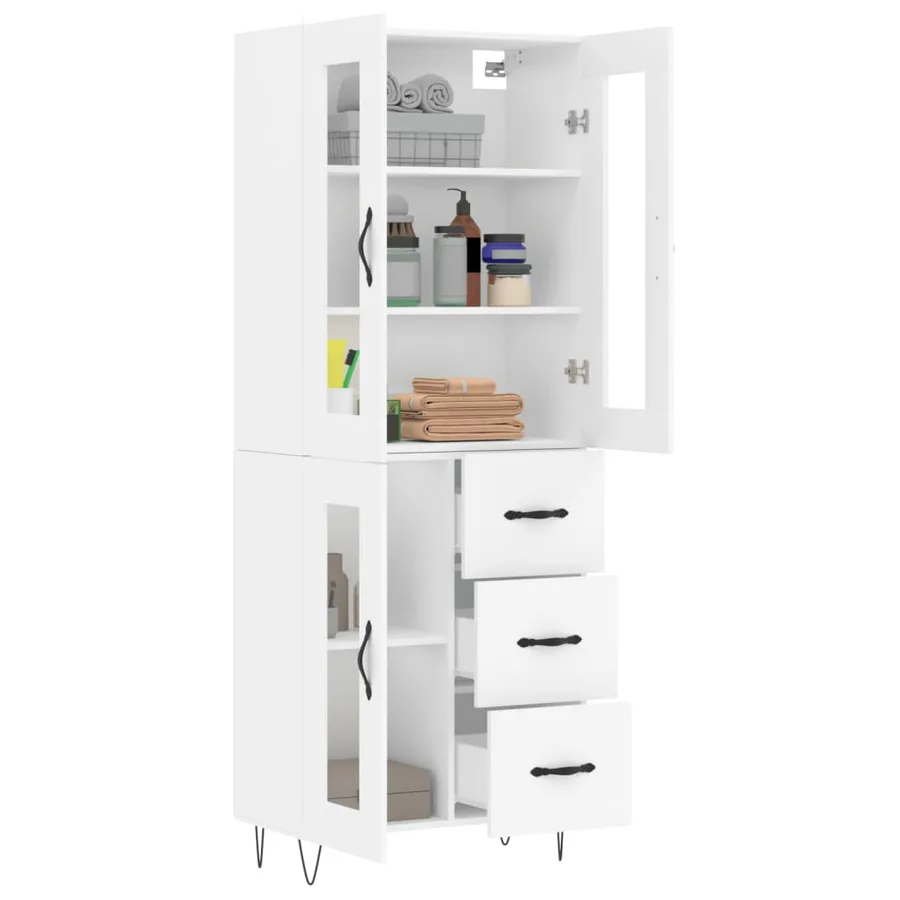 Buffet haut Blanc 69,5x34x180 cm Bois d'ingénierie - 3