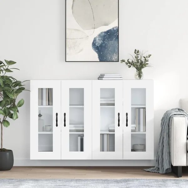 Armoires murales 2 pcs blanc bois d'ingénierie