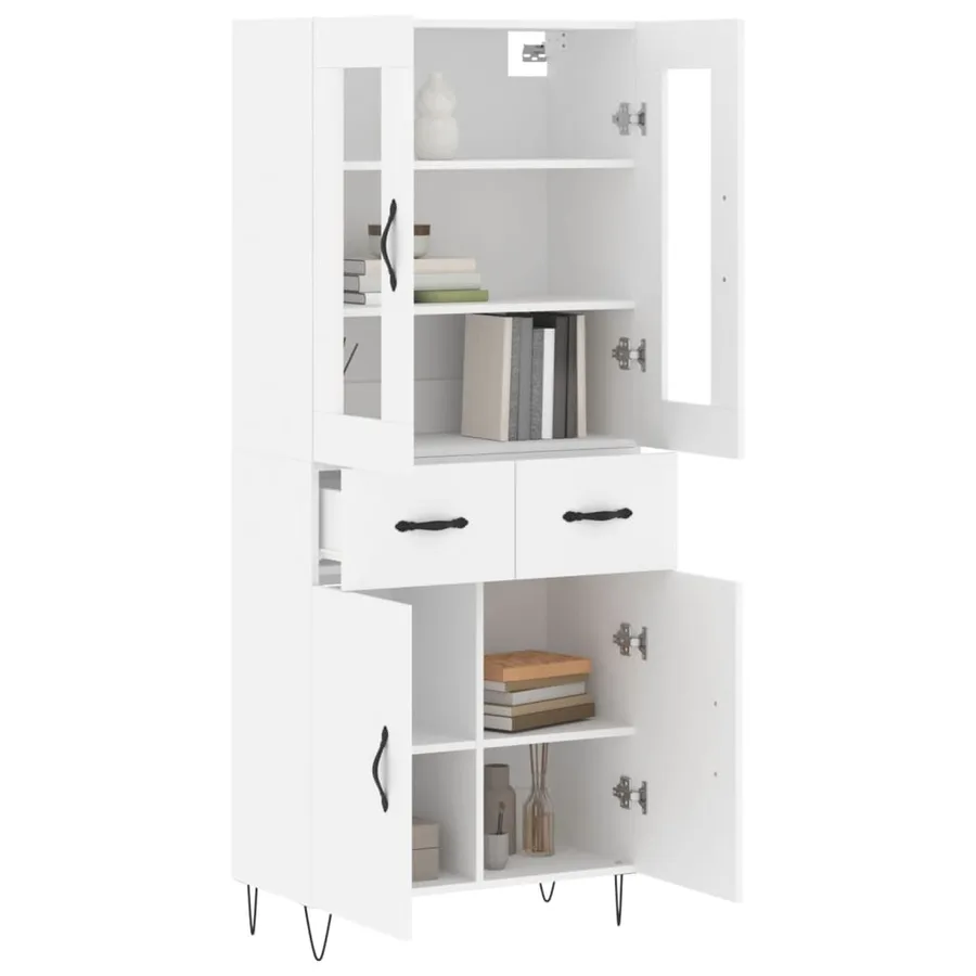 Buffet haut Blanc 69,5x34x180 cm Bois d'ingénierie - 3