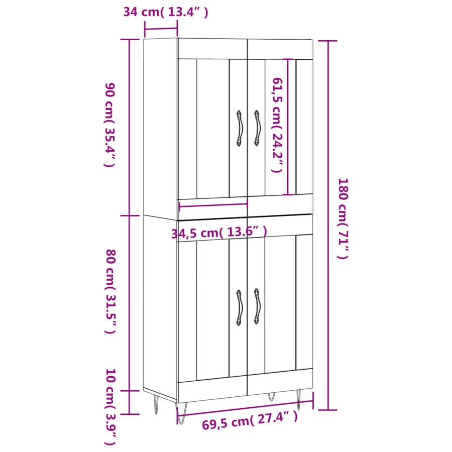 Buffet haut Blanc 69,5x34x180 cm Bois d'ingénierie - 13