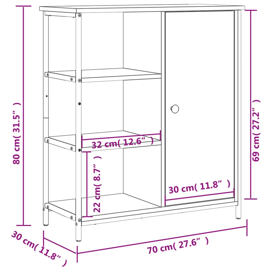Buffet sonoma gris 70x30x80 cm bois d'ingénierie - 12