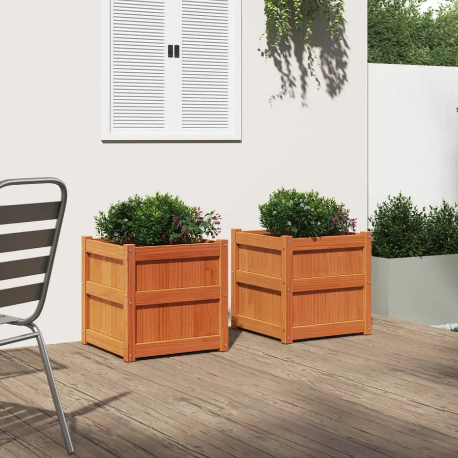 Jardinières 2 pcs cire marron bois de pin massif - 3