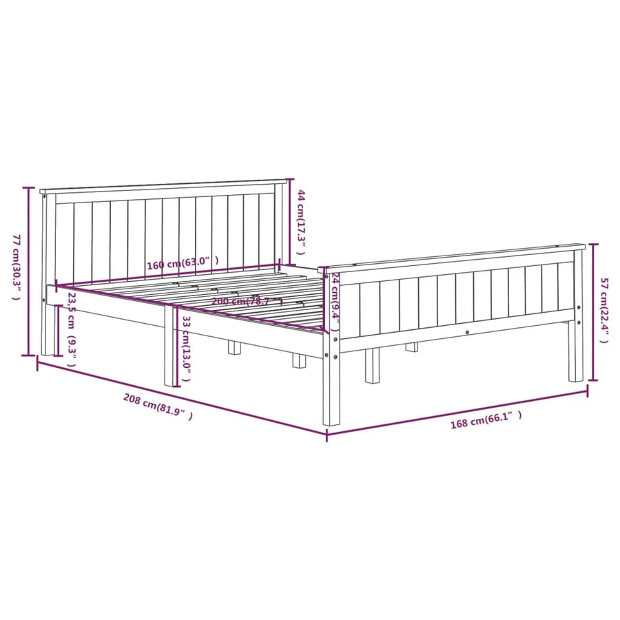 Cadre de lit sans matelas marron foncé pin massif 160x200 cm - 7