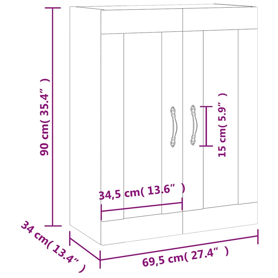 Armoire murale chêne fumé 69,5x34x90 cm bois d'ingénierie - 13
