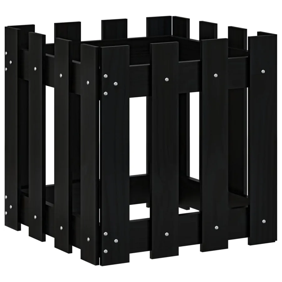 Jardinière avec design de clôture noir 40x40x40 cm pin massif - 2