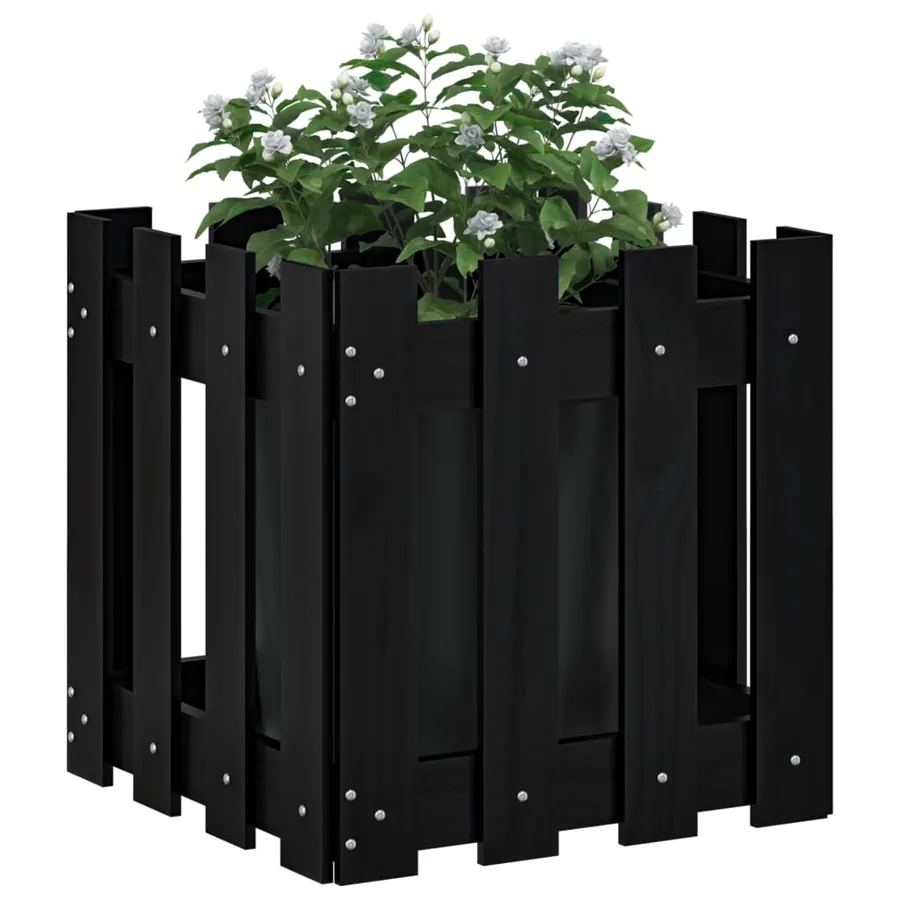 Jardinière avec design de clôture noir 40x40x40 cm pin massif - 3