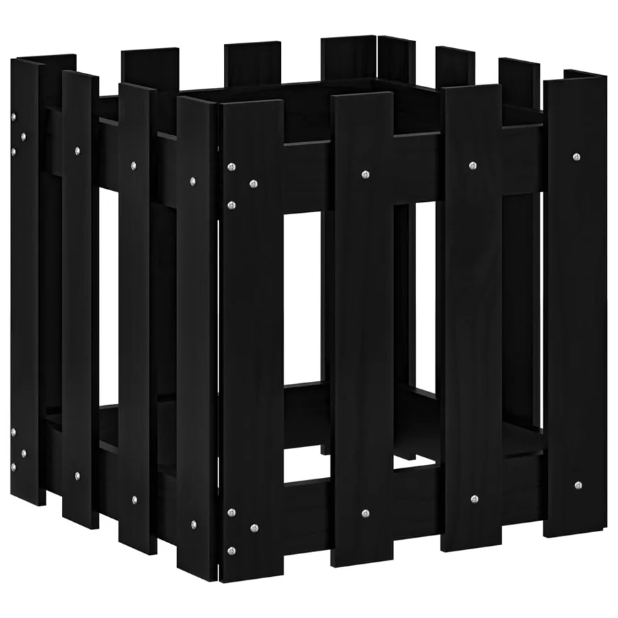 Jardinière avec design de clôture noir 40x40x40 cm pin massif - 4