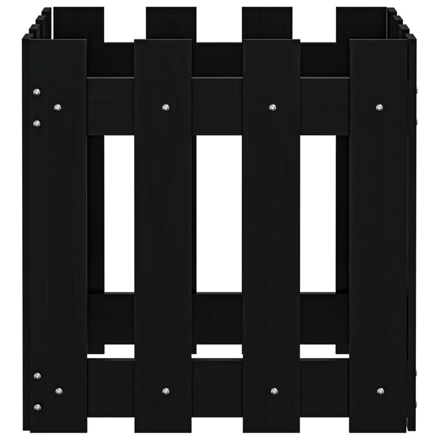 Jardinière avec design de clôture noir 40x40x40 cm pin massif - 6