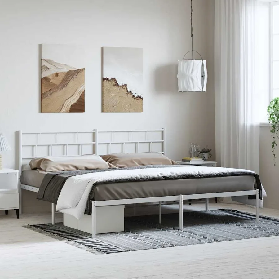 Cadre de lit métal sans matelas et tête de lit blanc 183x213 cm