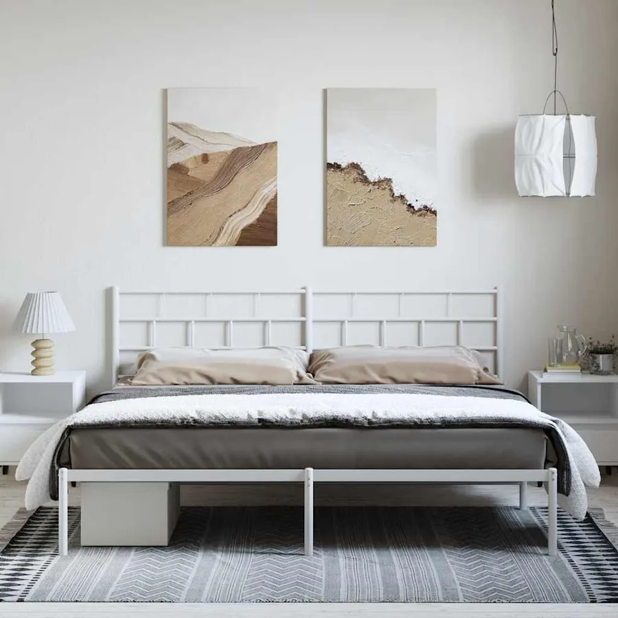 Cadre de lit métal sans matelas et tête de lit blanc 183x213 cm - 4