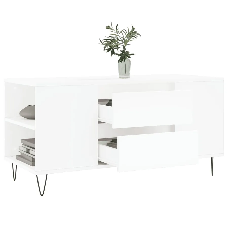 Table basse blanc 102x44,5x50 cm bois d'ingénierie - 4