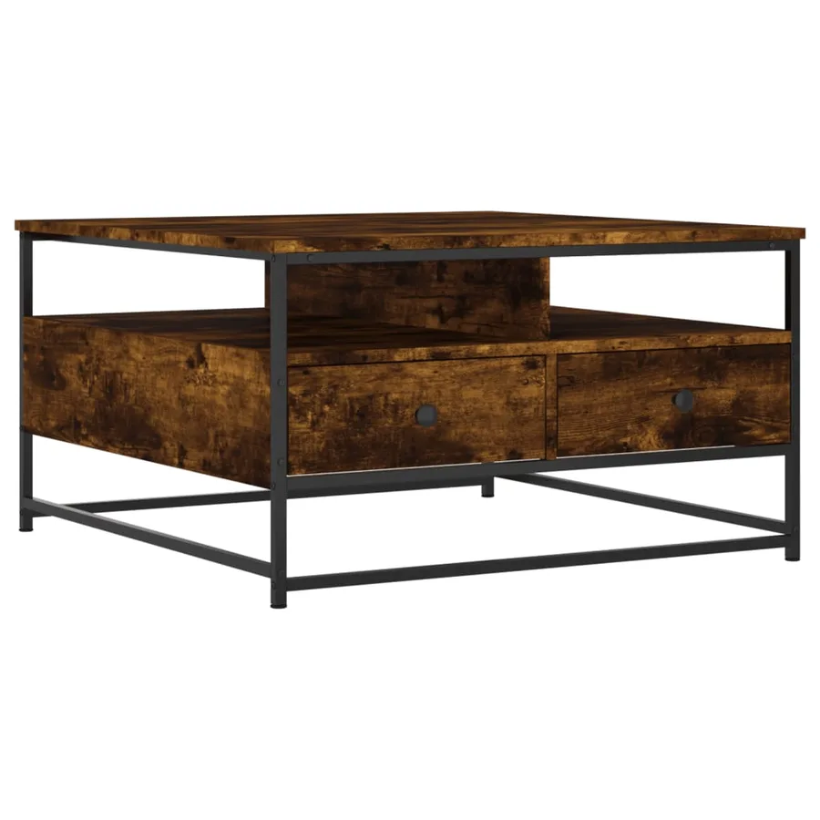 Table basse chêne fumé 80x80x45 cm bois d'ingénierie - 2