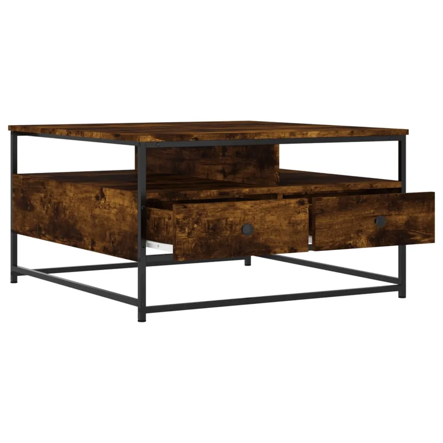 Table basse chêne fumé 80x80x45 cm bois d'ingénierie - 3