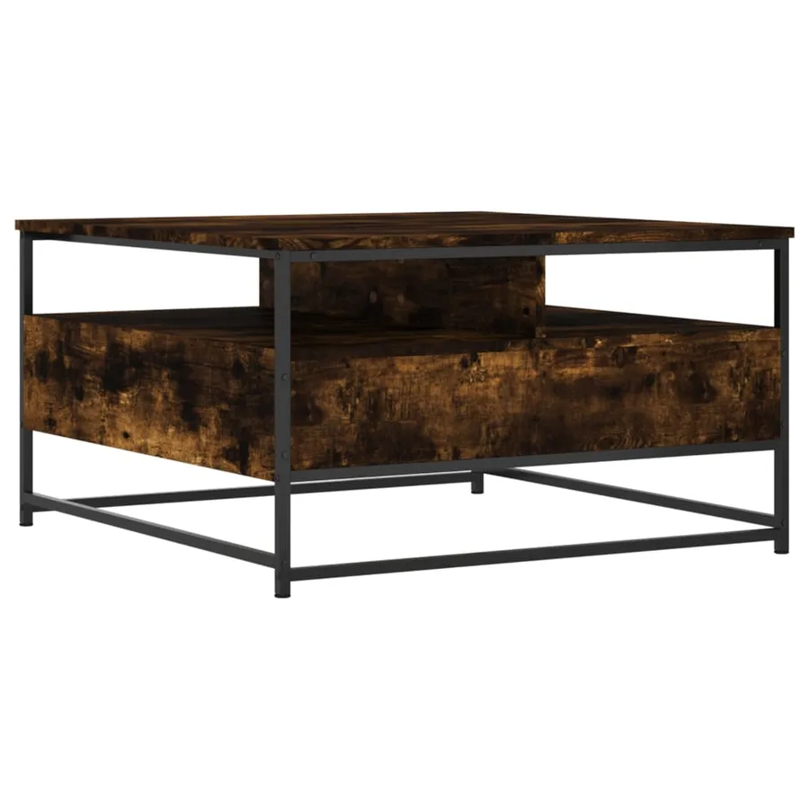 Table basse chêne fumé 80x80x45 cm bois d'ingénierie - 5