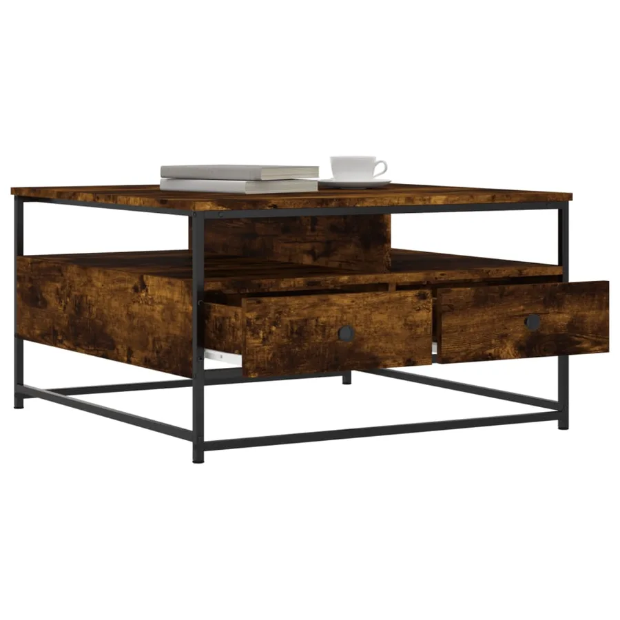Table basse chêne fumé 80x80x45 cm bois d'ingénierie - 9