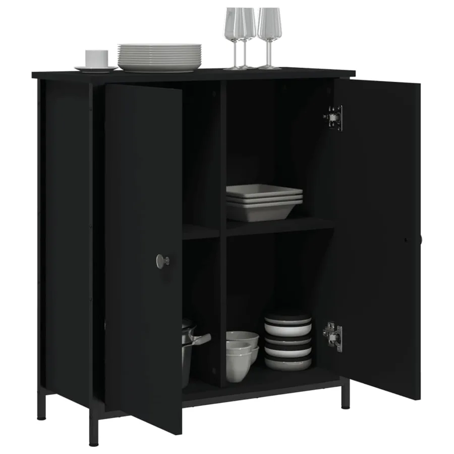 Buffet noir 70x30x80 cm bois d'ingénierie - 4