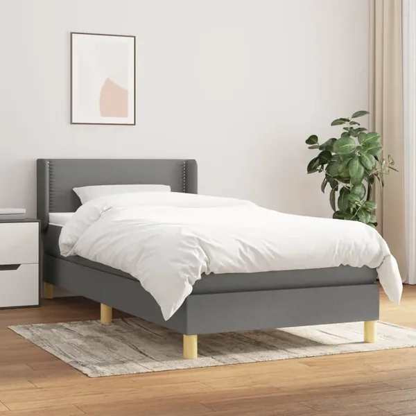 Sommier à lattes de lit avec matelas Gris foncé 100x200cm Tissu