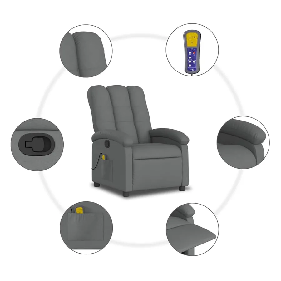 Fauteuil de massage inclinable Gris foncé Tissu - 9