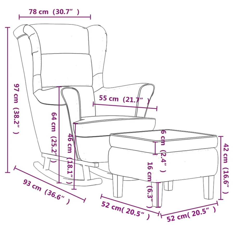 Fauteuil à bascule à oreilles en velours rose bois massif - 12