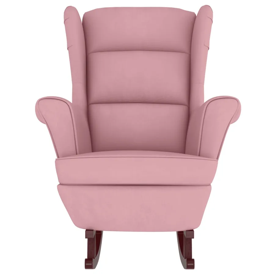 Fauteuil à bascule à oreilles en velours rose bois massif - 5
