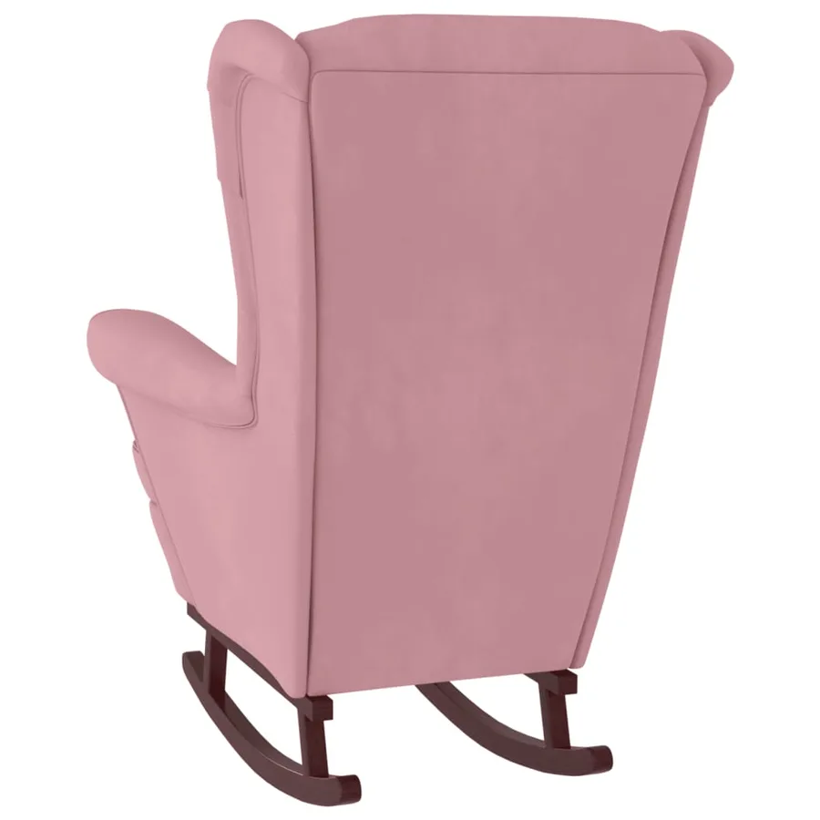 Fauteuil à bascule à oreilles en velours rose bois massif - 7