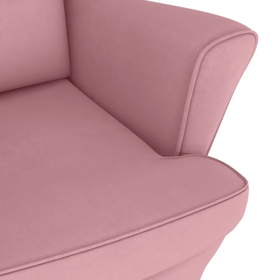 Fauteuil à bascule à oreilles en velours rose bois massif - 8