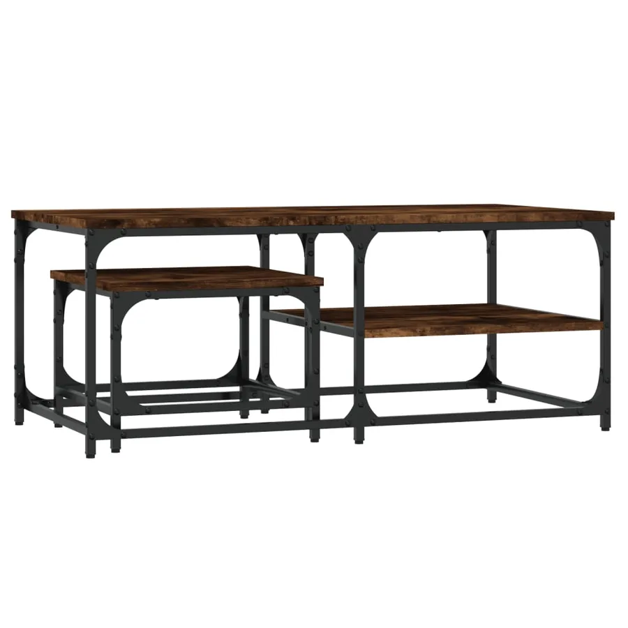 Tables basses gigognes 2 pcs chêne fumé bois d'ingénierie - 2