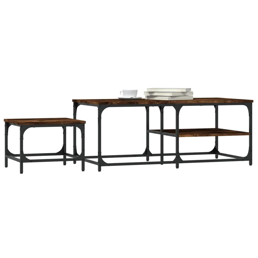 Tables basses gigognes 2 pcs chêne fumé bois d'ingénierie - 3