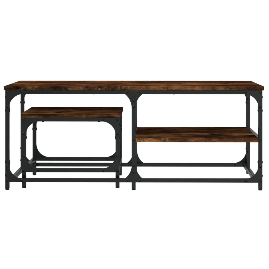 Tables basses gigognes 2 pcs chêne fumé bois d'ingénierie - 4