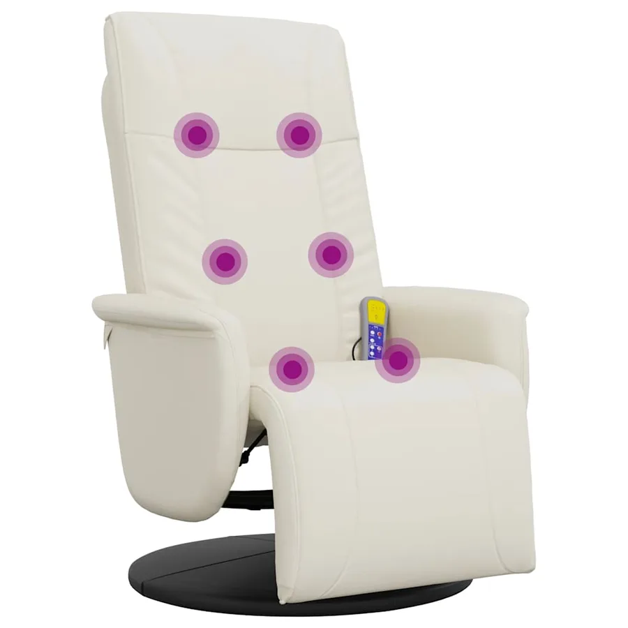 Fauteuil inclinable de massage et repose-pieds crème similicuir - 2