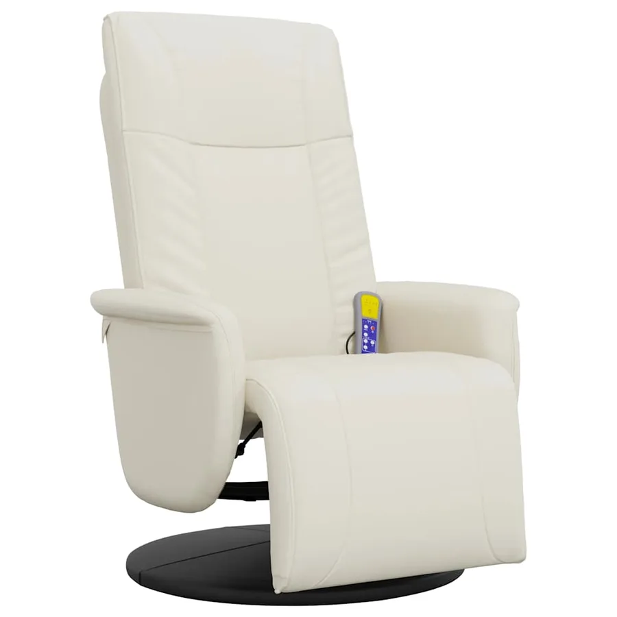 Fauteuil inclinable de massage et repose-pieds crème similicuir - 3
