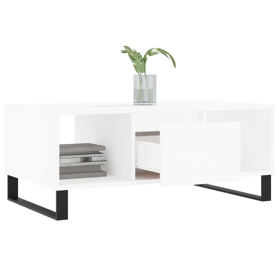 Table basse Blanc 90x50x36,5 cm Bois d'ingénierie - 4