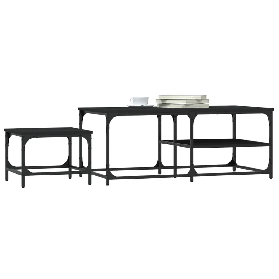 Tables basses gigognes 2 pcs noir bois d'ingénierie - 3