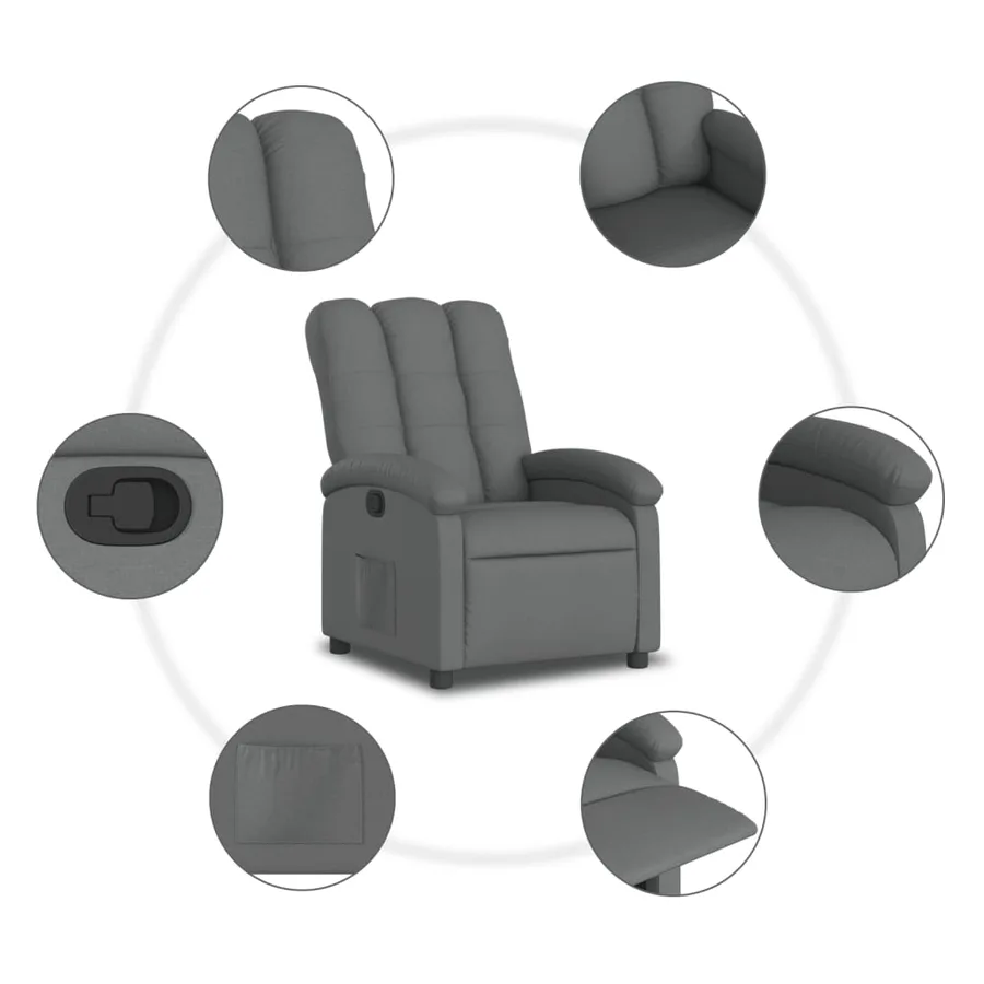 Fauteuil inclinable en tissu gris foncé - 7