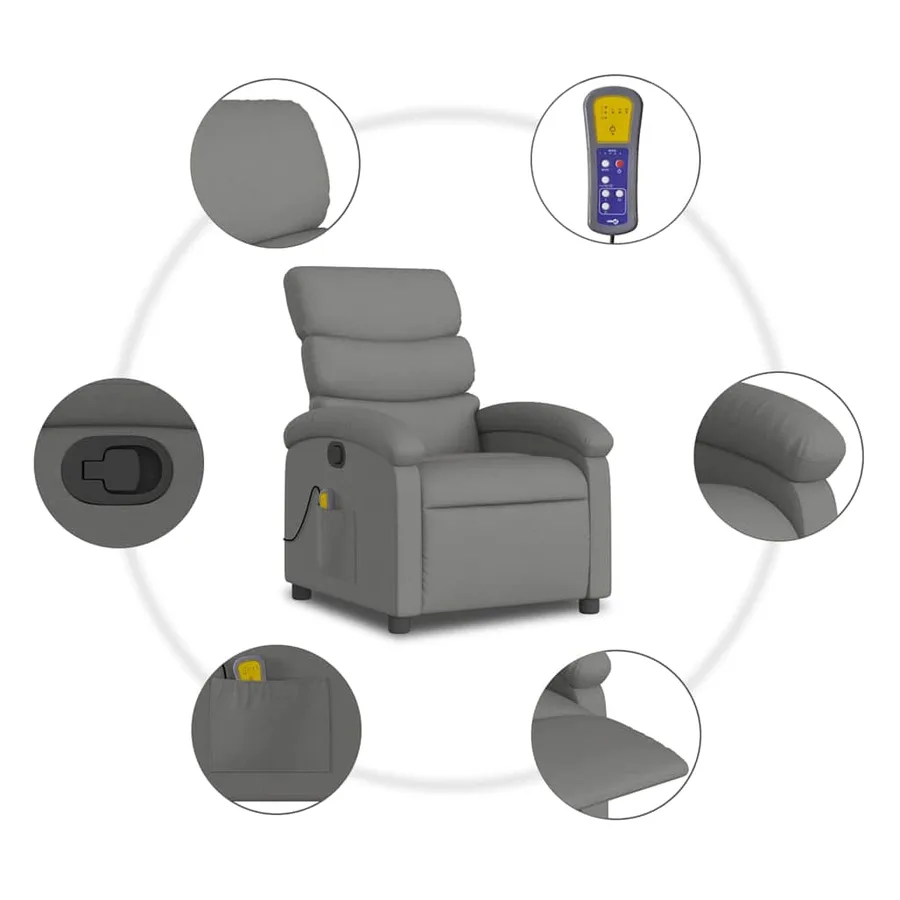 Fauteuil de massage inclinable Gris foncé Tissu - 8