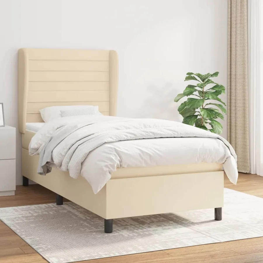 Sommier à lattes de lit avec matelas Crème 100x200 cm Tissu