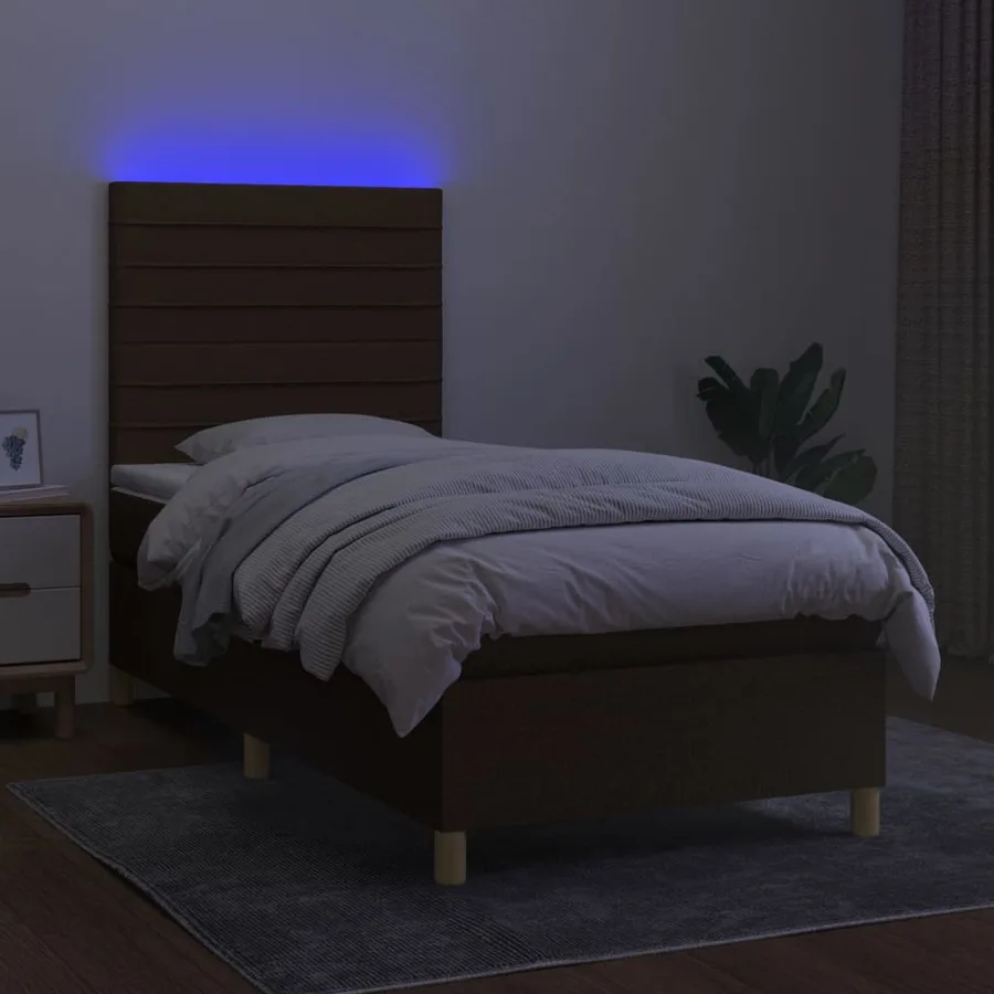 Sommier à lattes de lit et matelas et LED Marron foncé 80x200cm - 4