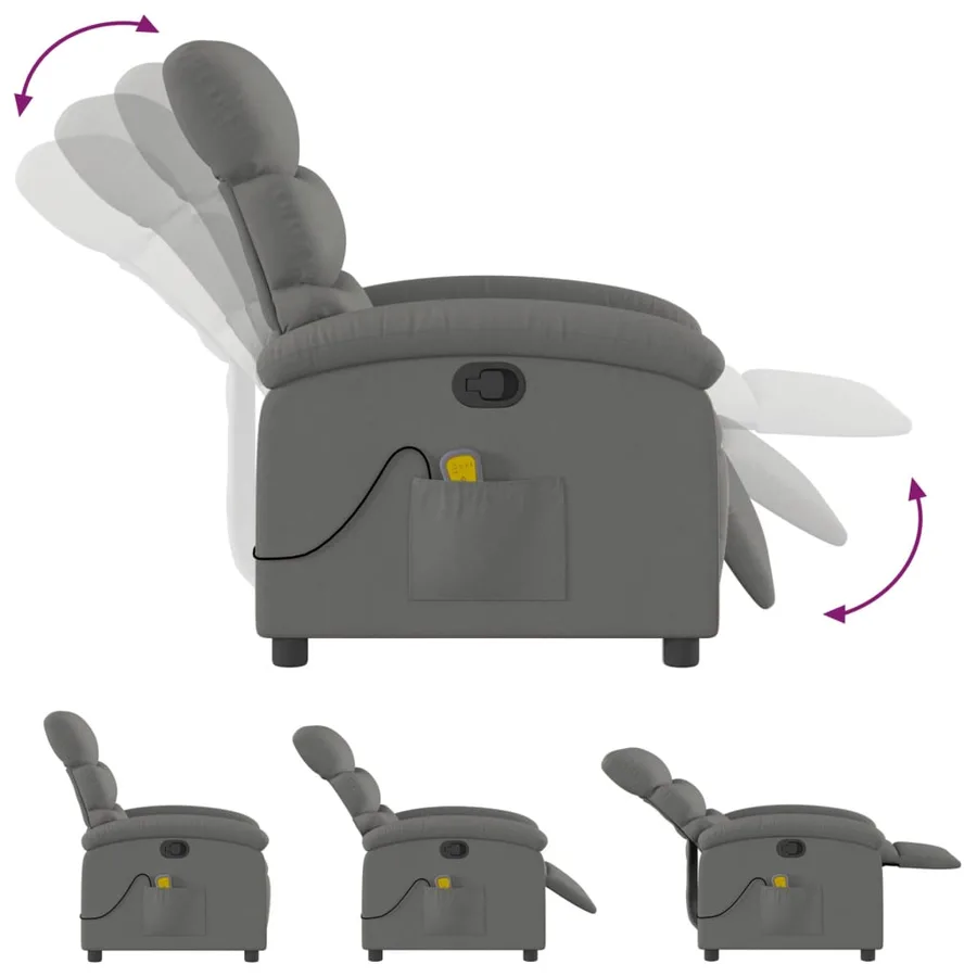 Fauteuil inclinable de massage gris foncé tissu - 7