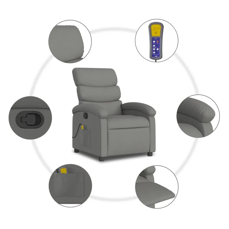 Fauteuil inclinable de massage gris foncé tissu - 8